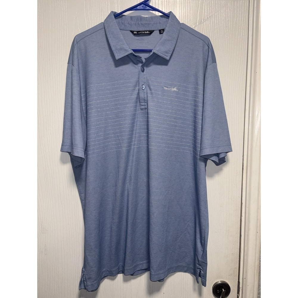 Travis Mathew Polo Shirt Men Blue Striped Active Golf Pima Cotton Blend Size XXL